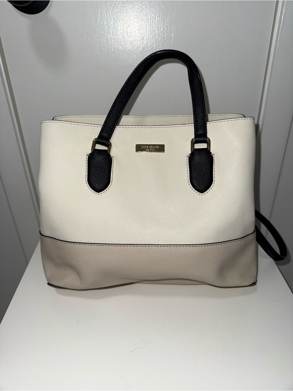Kate Spade Laurel Way Evangelie Colorblock Saffiano Leather Satchel Bag White